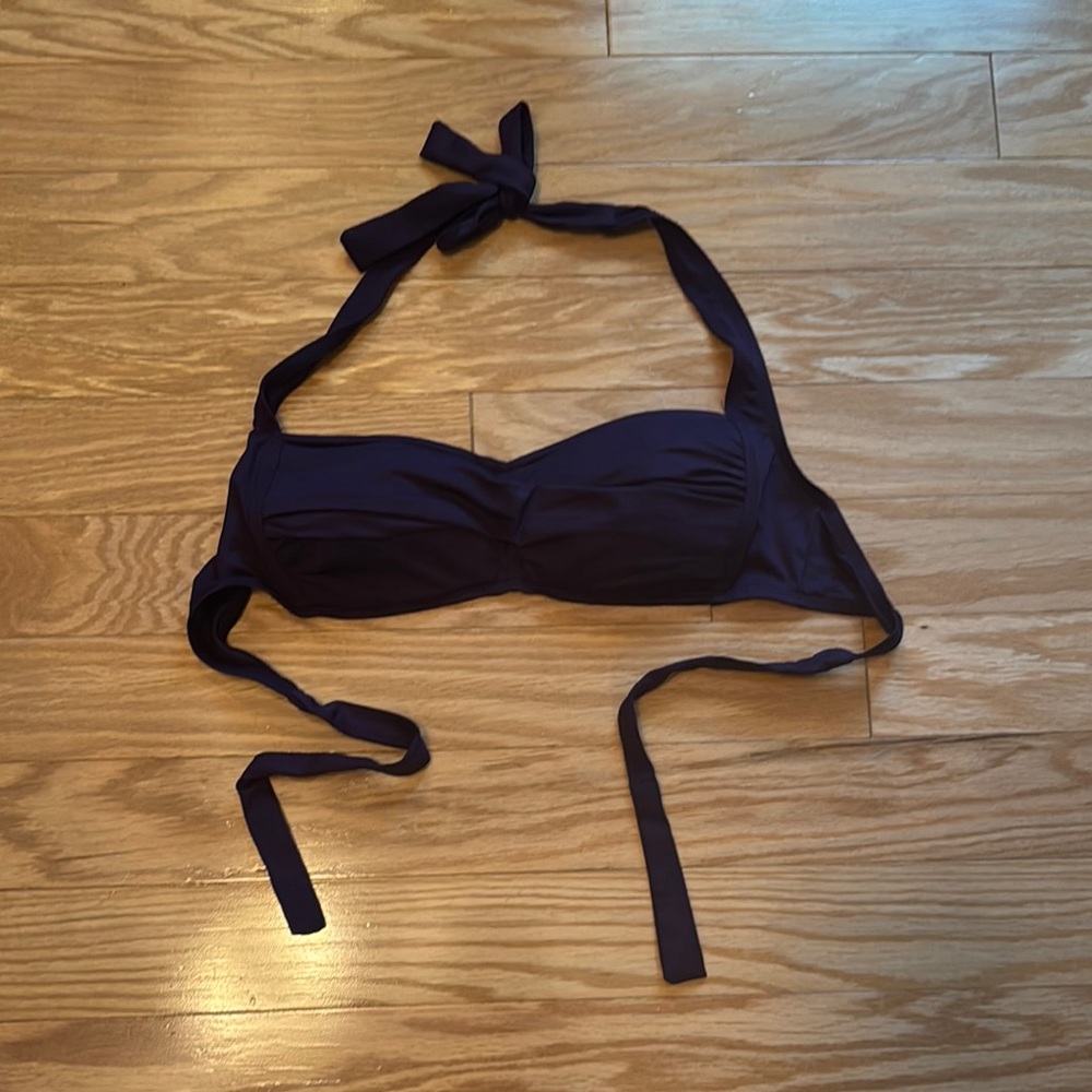 Bisou Bisou Deep Purple Bikini Top Halter Gathered Bandeau with molded cups